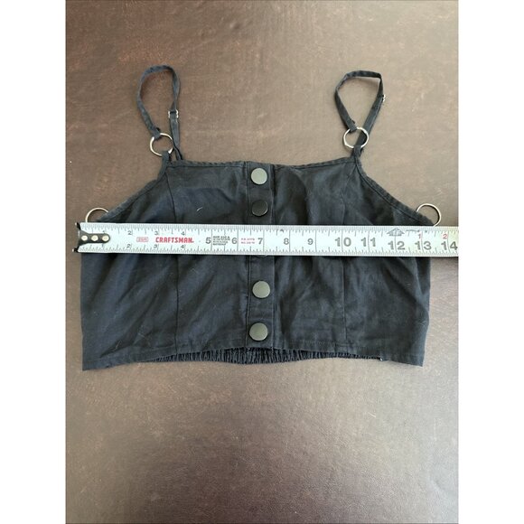 Mags & Pye Black Smocked Crop Top With Button Front & Adjustable Straps Womens S - Picture 6 of 6